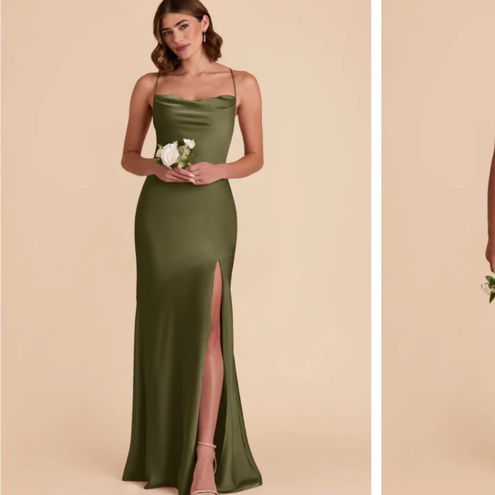 Birdy Grey Martini Green Satin Maxi Dress with Side Slit